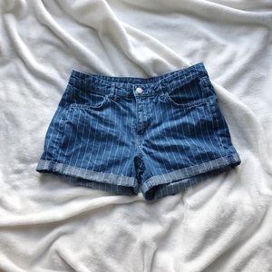 White Striped Denim Shorts